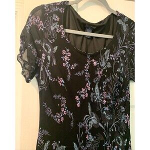 Vtg Maxi Dress Fairy Grunge Bead Y2K Floral  16 Eva Blue Short Sleeve event